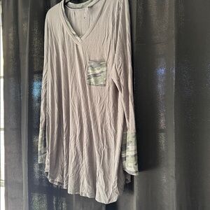 Women's Gray V-Neck Top with Camouflage Accents